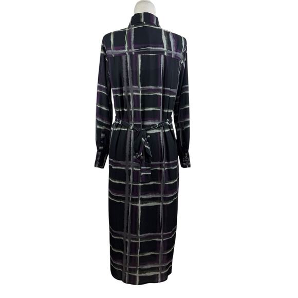 New Banana Republic Black Striped Full Button Shirt Dress Small Fall 24 Belted - Picture 7 of 11